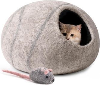 MEWOOFUN Handmade Wool Cat Cave Bed - Natural Felt Cat House For Indoor Cats & Kittens, Cozy Hideaway Pet Bed With Breathable Design Grey, Medium (Option: WP085)