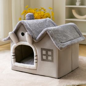Foldable Dog House Pet Cat Bed Winter Dog Villa Sleep Kennel Removable Nest Warm Enclosed Cave Sofa Pets Supplies (Option: Double top grey torso-Medium)